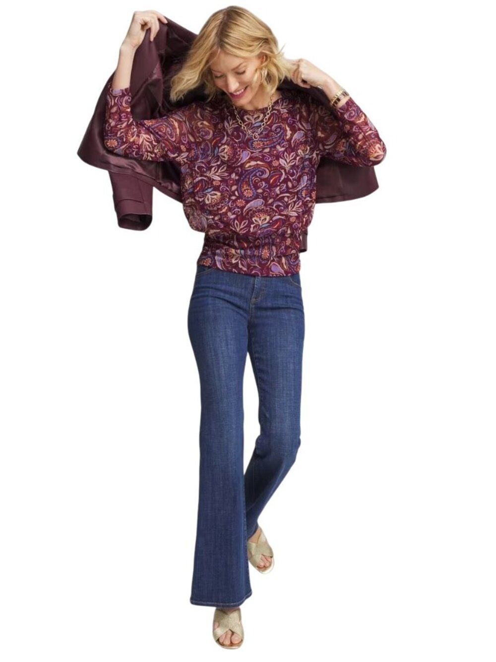 CHICO'S Paisley Textured Banded-Hem Top